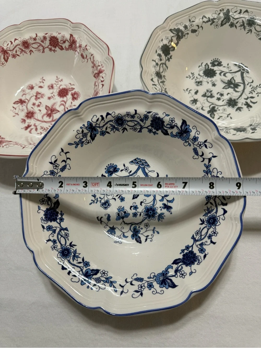 Floral Ceramic Serving Bowls Set - Blue, Red, Green/Gray